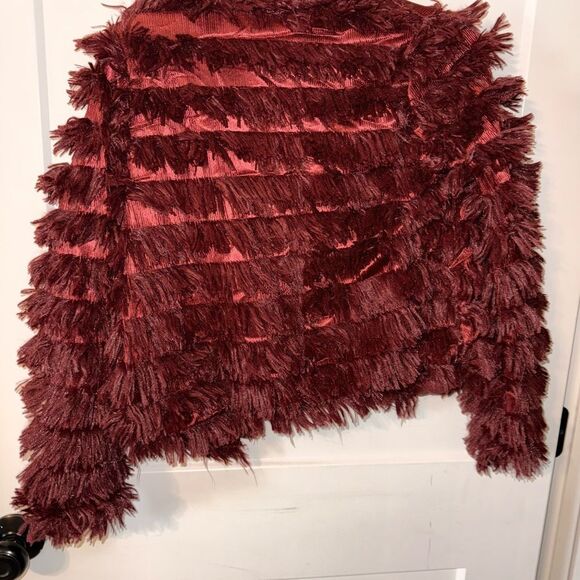 Daisy Red Teddy Jacket with Shaggy Fringe - Picture 4 of 5
